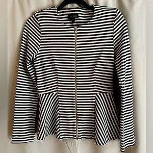 Topshop zip up striped peplum top, navy